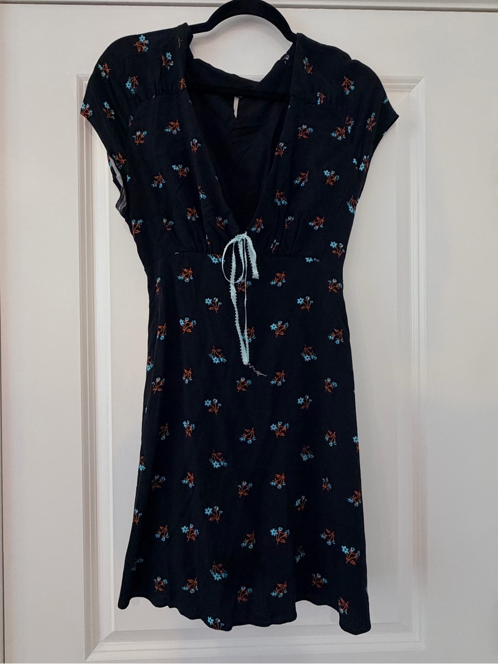 Free People Black Dress with Blue and Rust Floral Print